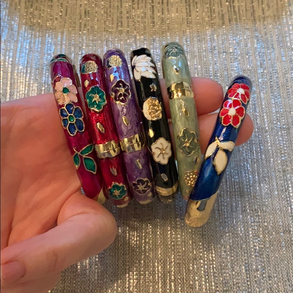 Cloisonné Bangle Bracelets with velvet pouch